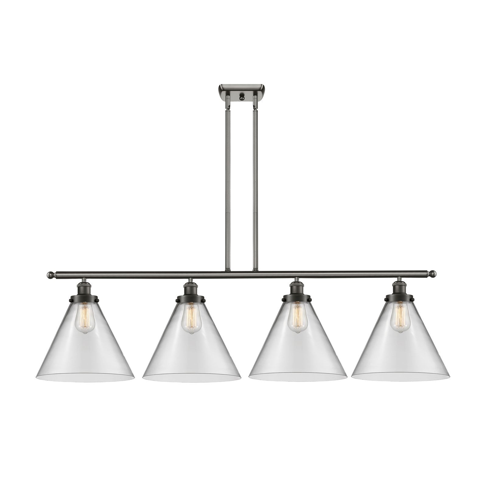 Innovations Lighting Cone 48in 4-Light Island Light with LED | Industrial Oil Rubbed Bronze Steel and Clear Cone Glass | Model 916-4I-OB-G42-L-LED