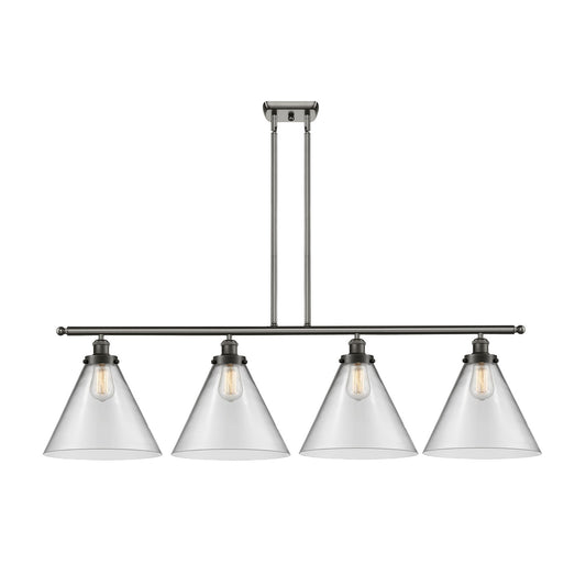 Innovations Lighting Cone 48in 4-Light Island Light with LED | Industrial Oil Rubbed Bronze Steel and Clear Cone Glass | Model 916-4I-OB-G42-L-LED