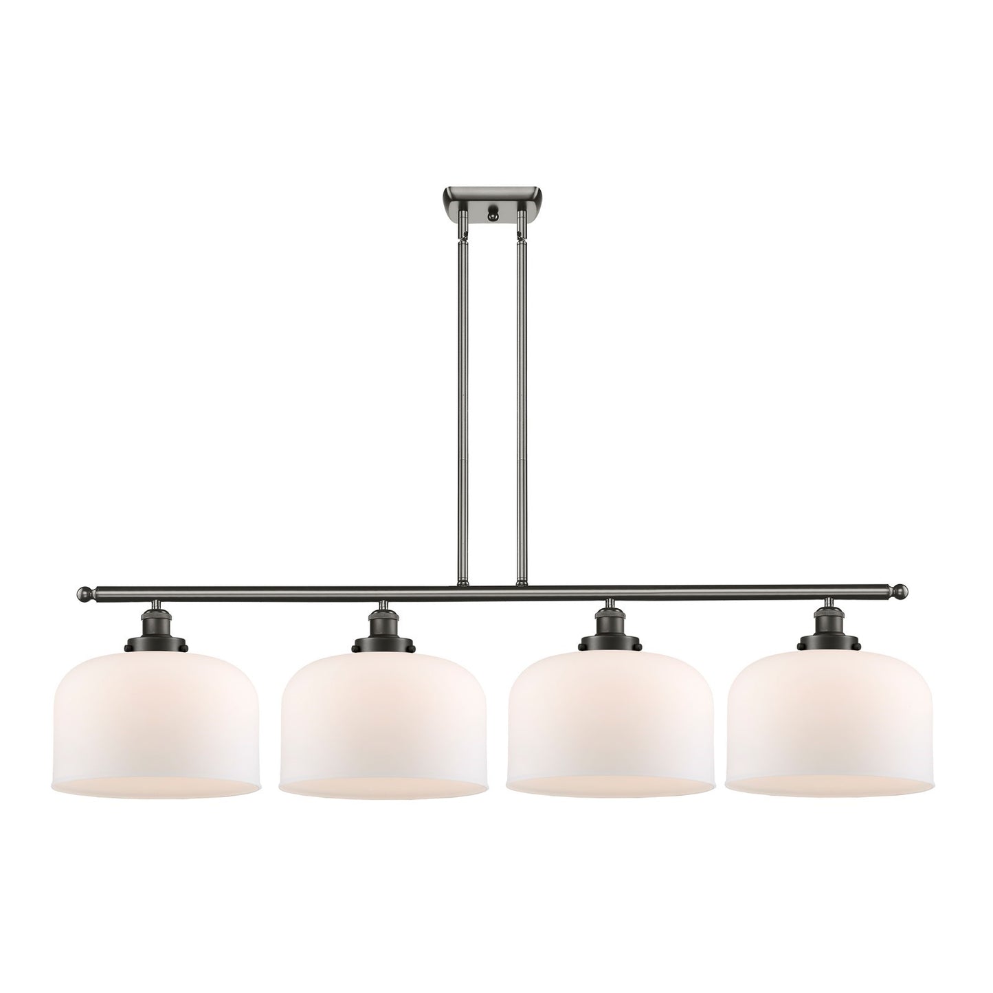 Innovations Bell 48in 4-Light LED Island Light | Industrial Oil Rubbed Bronze Steel and Matte White Frosted Glass | Kitchen | Model 916-4I-OB-G71-L-LED