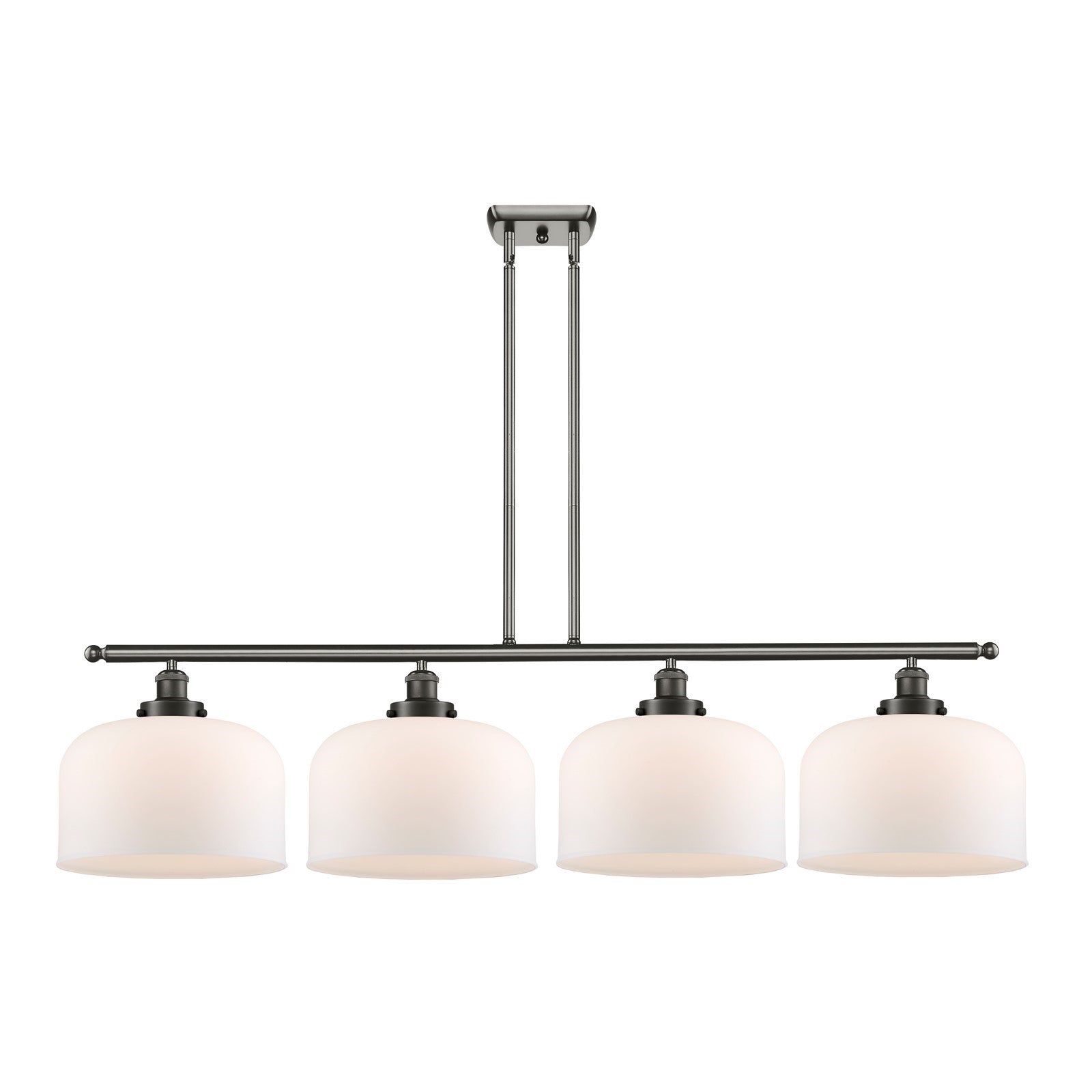 Innovations Bell 48in 4-Light LED Island Light | Industrial Oil Rubbed Bronze Steel and Matte White Frosted Glass | Kitchen | Model 916-4I-OB-G71-L-LED