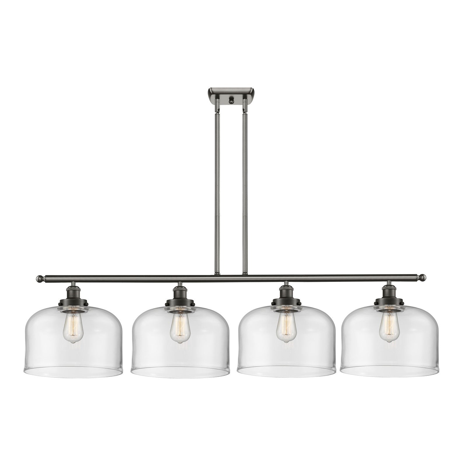 Innovations Bell 48in 4-Light Island Light | Industrial Oil Rubbed Bronze Steel and Clear Glass | Kitchen Island & Dining Room | Model 916-4I-OB-G72-L