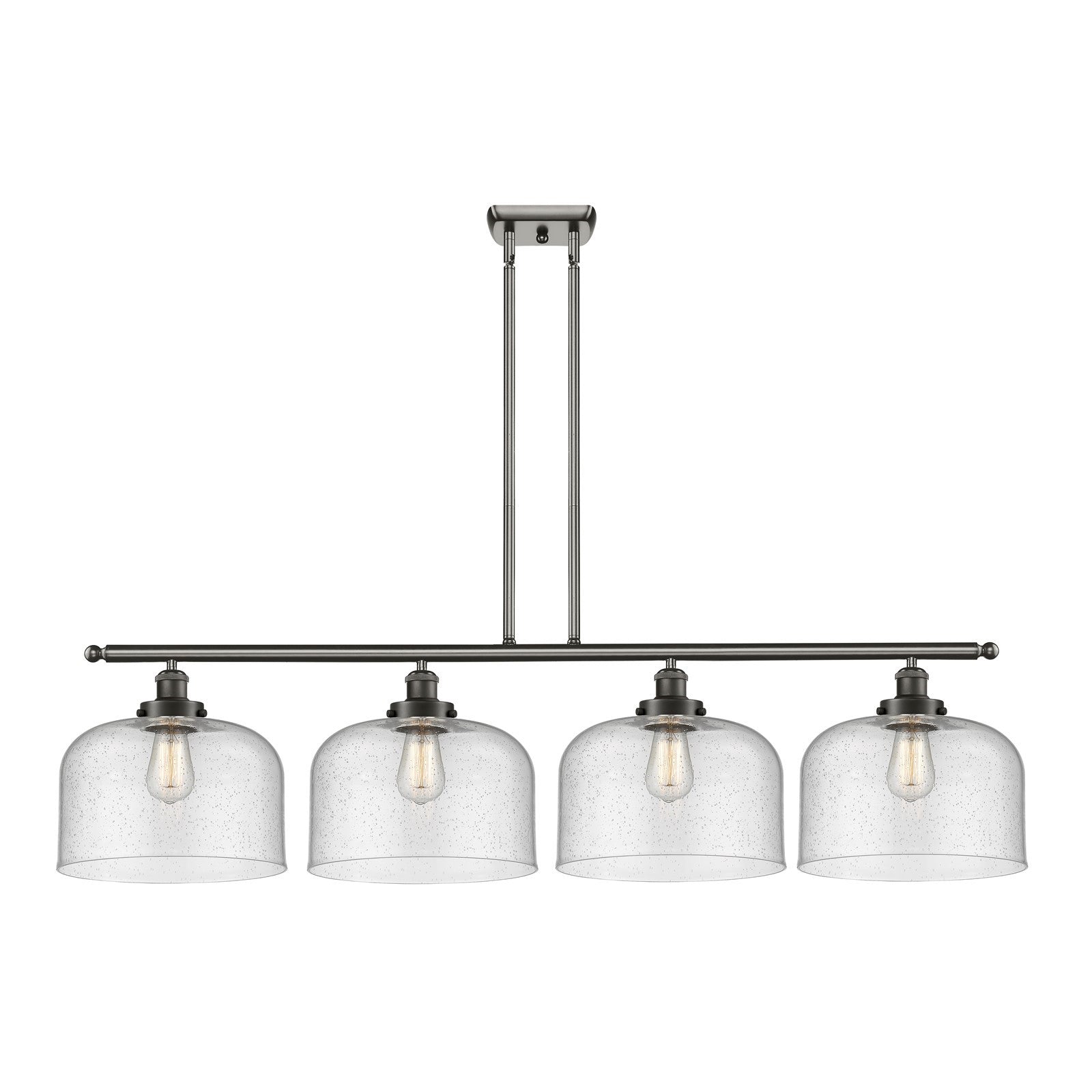 Innovations Bell 48in 4-Light Island Light | Industrial Oil Rubbed Bronze Steel and Seedy Glass | Kitchen Island & Dining Room | Model 916-4I-OB-G74-L
