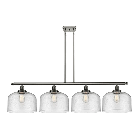 Innovations Bell 48in 4-Light LED Island Light | Industrial Oil Rubbed Bronze Steel and Seedy Glass | Kitchen Island & Dining | Model 916-4I-OB-G74-L-LED
