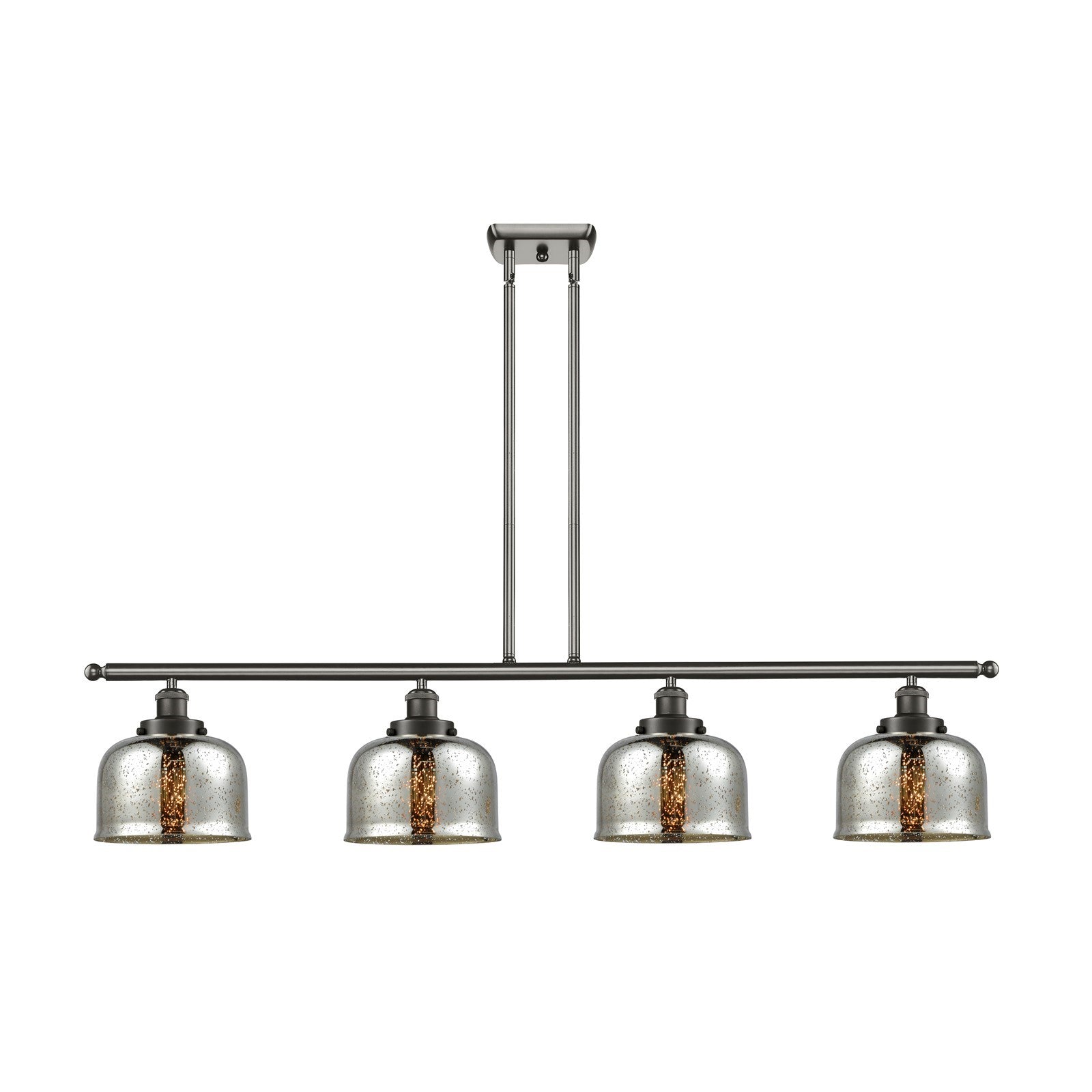 Innovations Bell 48in 4-Light Island Light with LED | Industrial Oil Rubbed Bronze Steel and Silver Plated Mercury Glass | Model 916-4I-OB-G78-LED