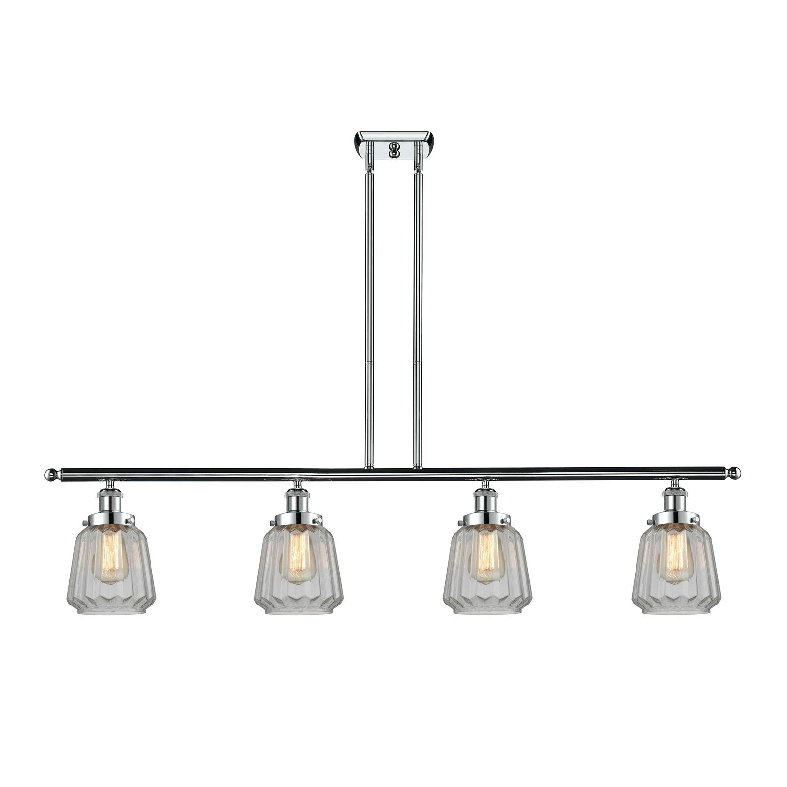 Innovations Chatham 48in 4-Light Island Light | Modern Transitional Polished Chrome Steel and Clear Ribbed Glass | Kitchen Island & | Model 916-4I-PC-G142