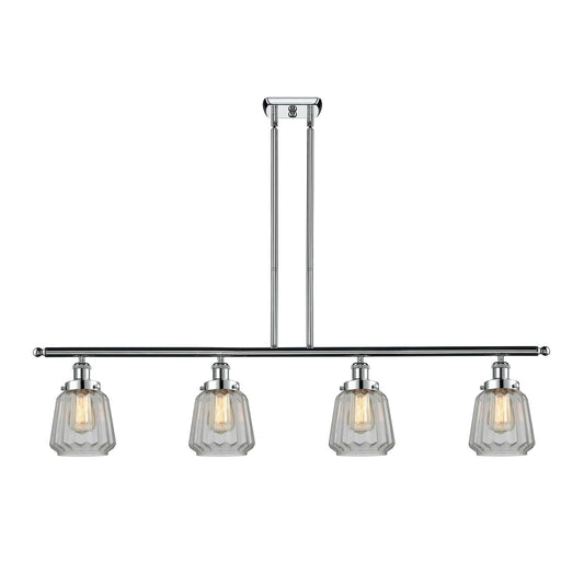 Innovations Chatham 48in 4-Light Island Light | Modern Transitional Polished Chrome Steel and Clear Ribbed Glass | Kitchen Island & | Model 916-4I-PC-G142