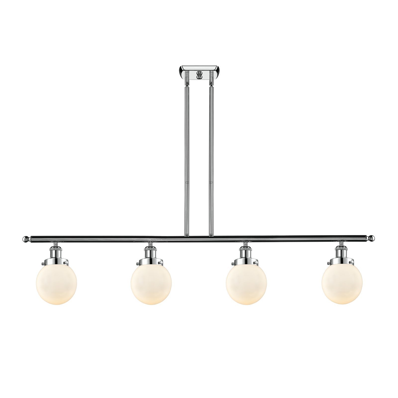 Innovations Beacon 48in 4-Light Island Light | Modern Contempo Polished Chrome and Matte White Glass | Kitchen Island & Dining | Model 916-4I-PC-G201-6