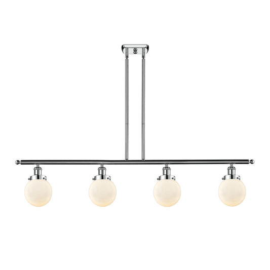 Innovations Beacon 48in 4-Light Island Light | Modern Contempo Polished Chrome and Matte White Glass | Kitchen Island & Dining | Model 916-4I-PC-G201-6