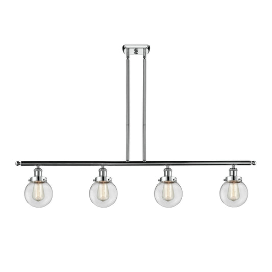 Innovations Beacon 48in 4-Light LED Island Light | Modern Contemporary Polished Chrome and Clear Glass | Kitchen Island & | Model 916-4I-PC-G202-6-LED