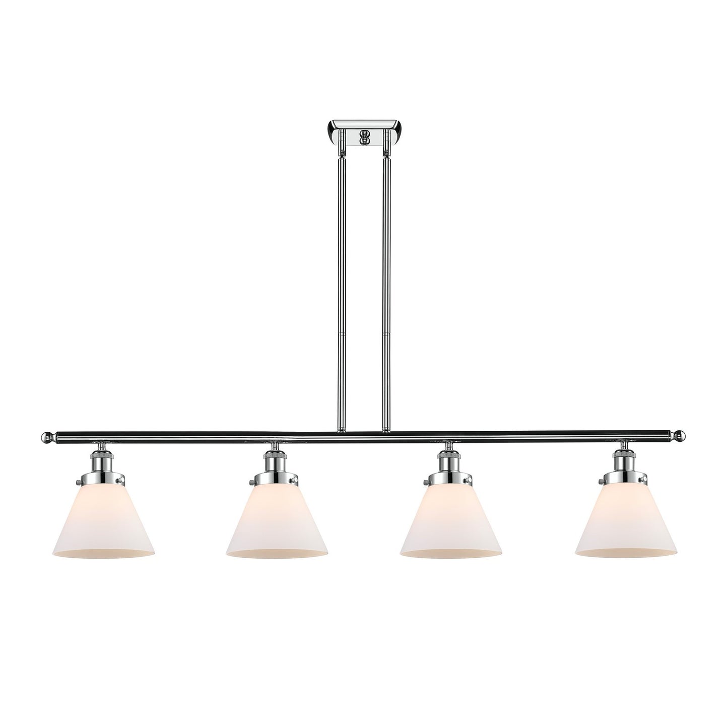 Innovations Cone 48in 4-Light Island Light | Industrial Polished Chrome and Matte White Frosted Glass | Kitchen Island & Dining Room | Model 916-4I-PC-G41