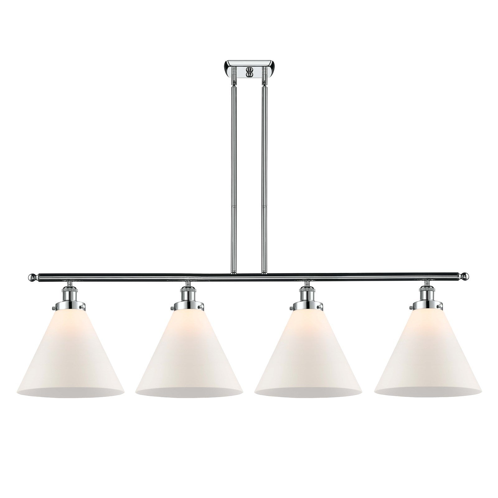 Innovations Cone 48in 4-Light Island Light | Industrial Polished Chrome and Matte White Frosted Glass Large Shade | Kitchen Island | Model 916-4I-PC-G41-L