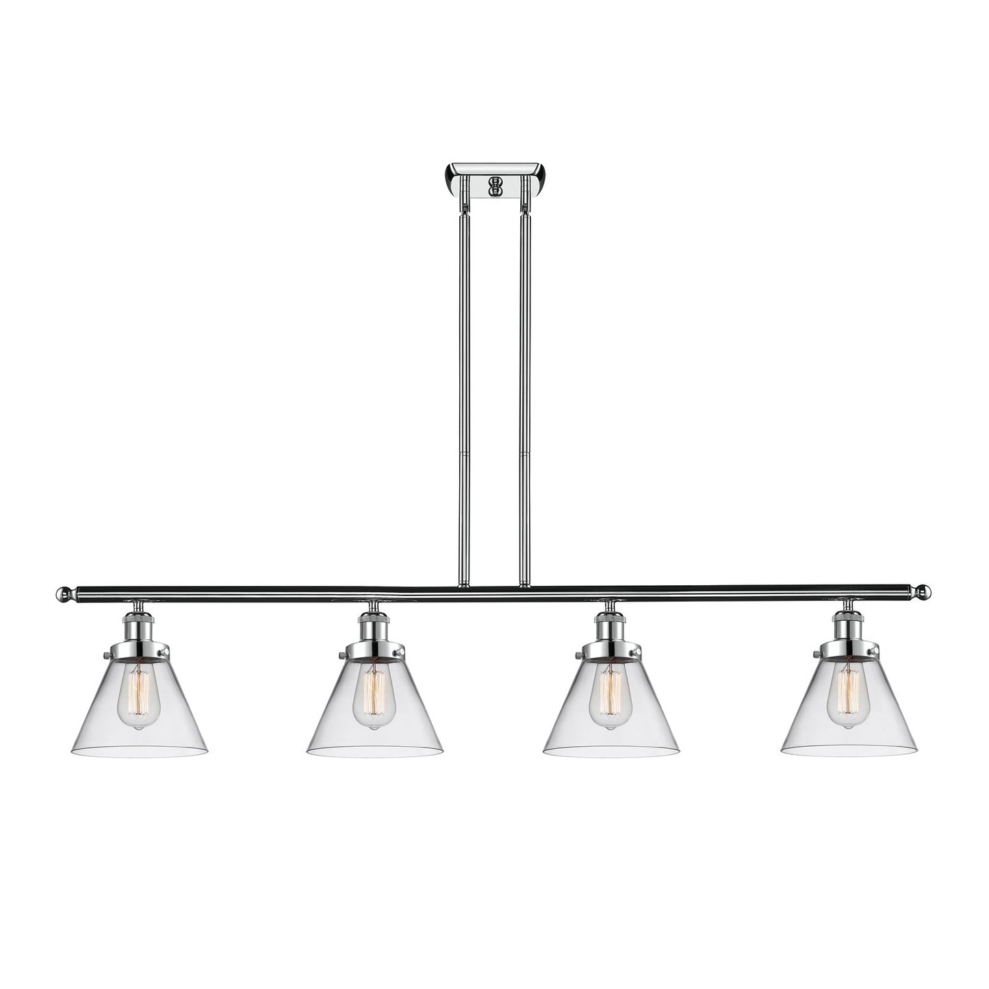 Innovations Cone 48in 4-Light Island Light | Industrial Polished Chrome Steel and Clear Glass | Kitchen Island & Dining Room | Model 916-4I-PC-G42