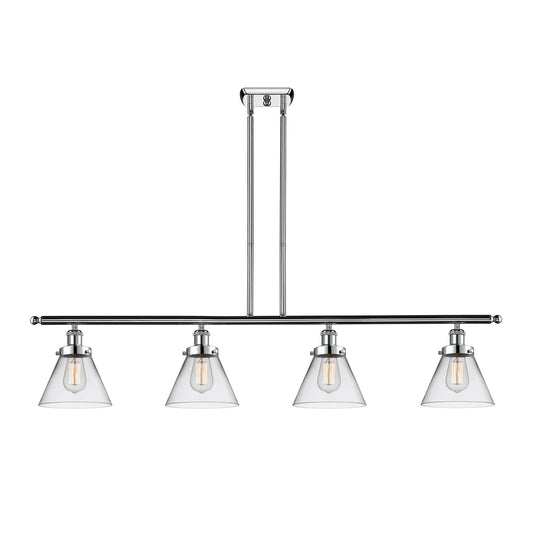 Innovations Cone 48in 4-Light Island Light | Industrial Polished Chrome Steel and Clear Glass | Kitchen Island & Dining Room | Model 916-4I-PC-G42