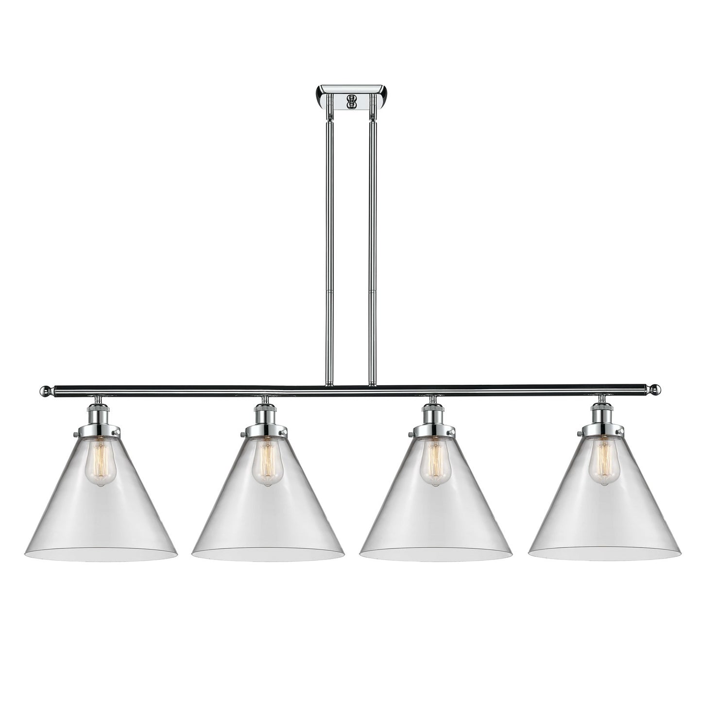 Innovations Cone 48in 4-Light Island Light | Industrial Polished Chrome Steel and Clear Glass | Kitchen Island & Dining Room | Model 916-4I-PC-G42-L