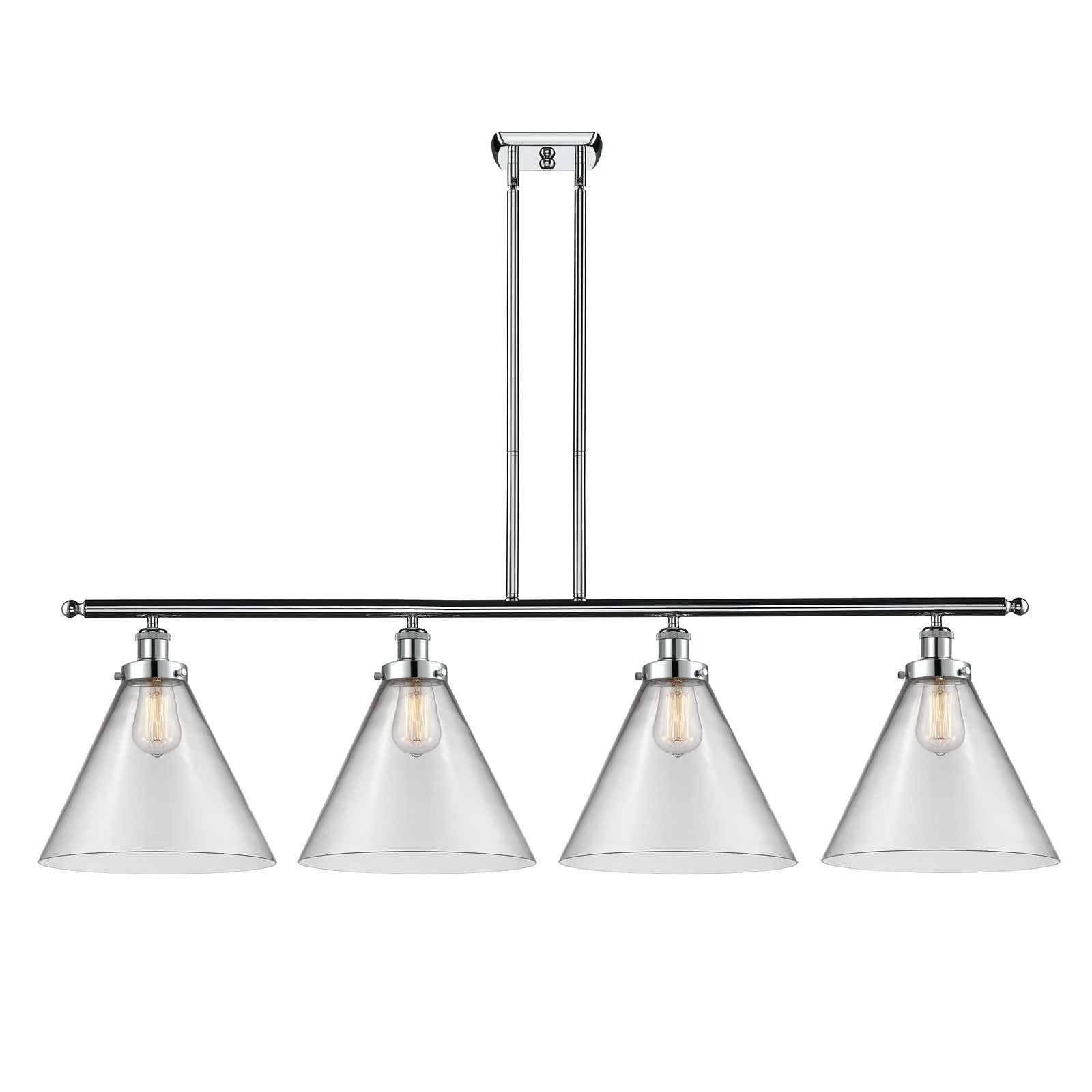Innovations Cone 48in 4-Light Island Light | Industrial Polished Chrome Steel and Clear Glass | Kitchen Island & Dining Room | Model 916-4I-PC-G42-L-LED