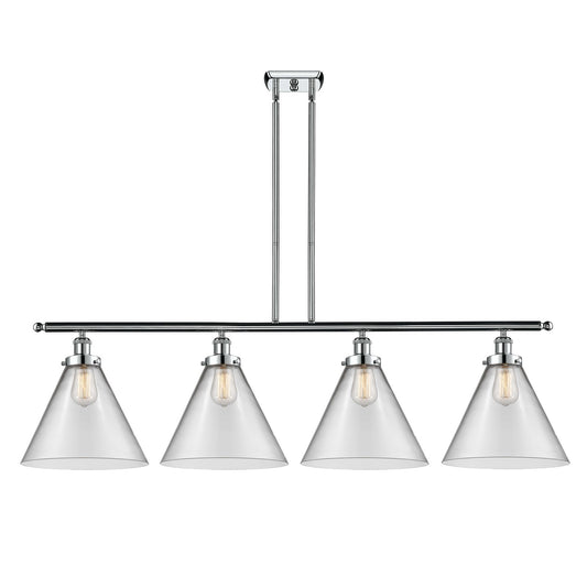Innovations Cone 48in 4-Light Island Light | Industrial Polished Chrome Steel and Clear Glass | Kitchen Island & Dining Room | Model 916-4I-PC-G42-L-LED
