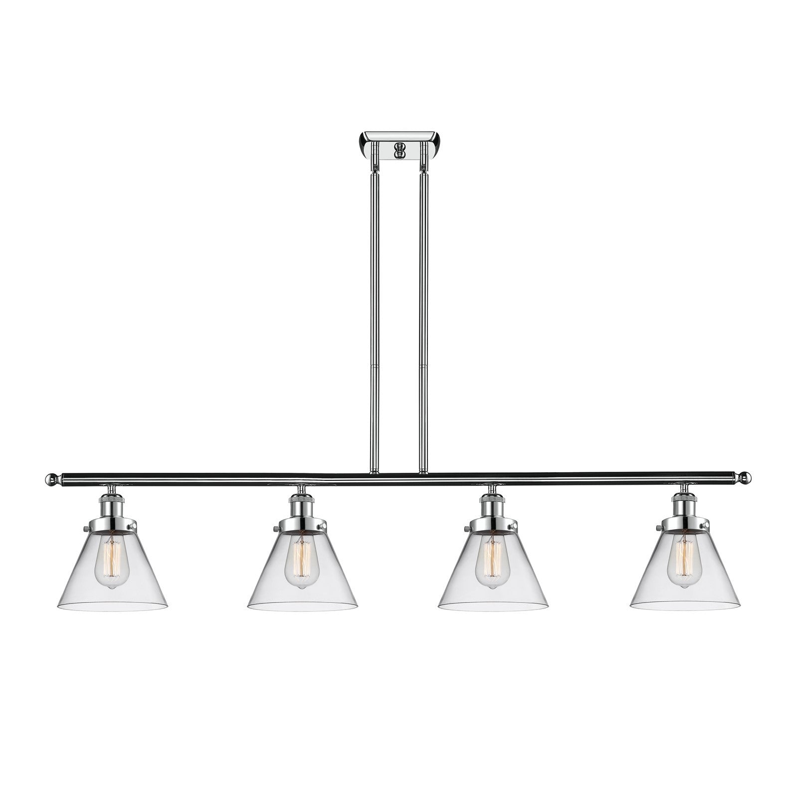Innovations Cone 48in 4-Light Island Light | Industrial Polished Chrome Steel and Clear Glass | Kitchen Island & Dining Room | Model 916-4I-PC-G42-LED