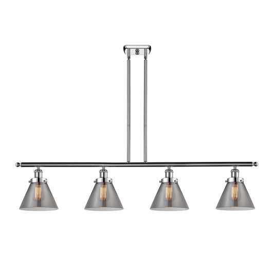 Innovations Cone 48in 4-Light Island Light | Industrial Polished Chrome Steel and Light Smoke Glass | Kitchen Island & Dining Room | Model 916-4I-PC-G43