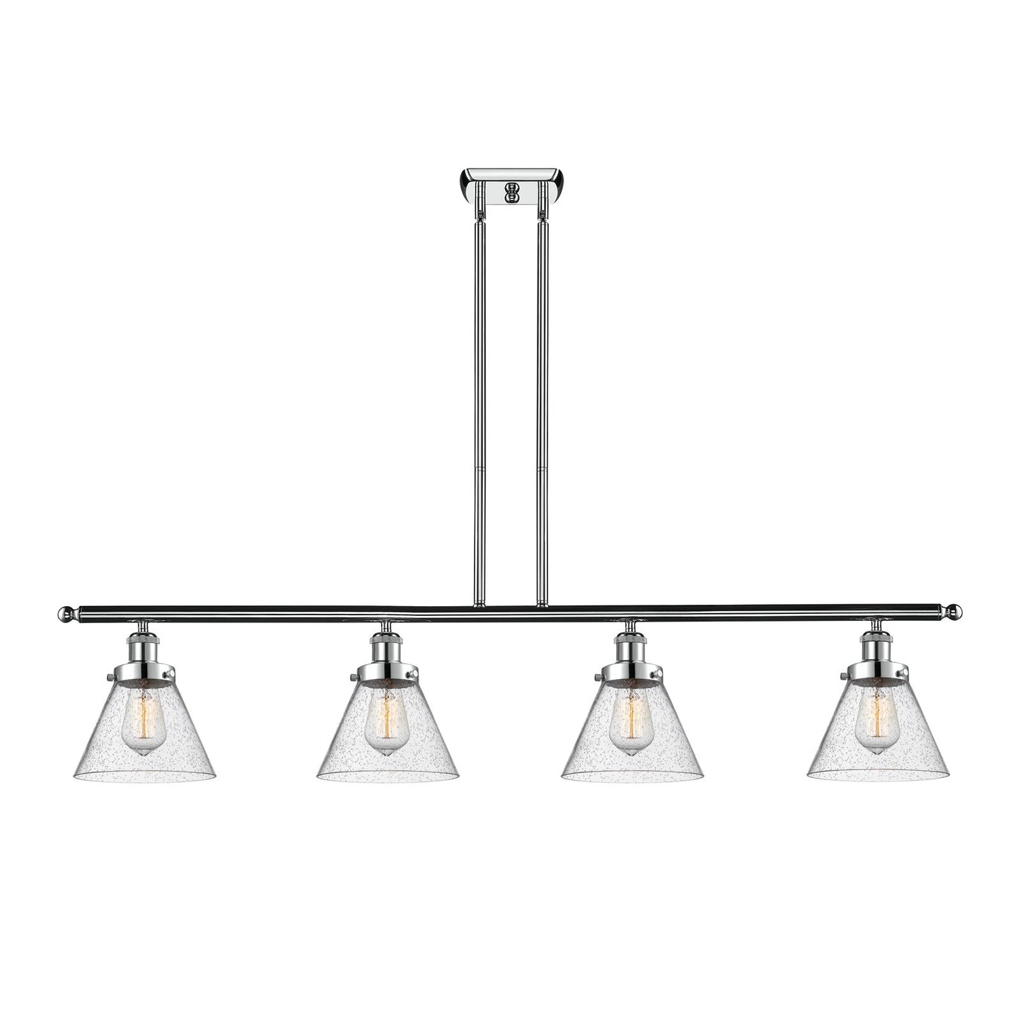 Innovations Cone 48in 4-Light Island Light | Industrial Polished Chrome Steel and Seedy Glass | Kitchen Island & Dining Room | Model 916-4I-PC-G44