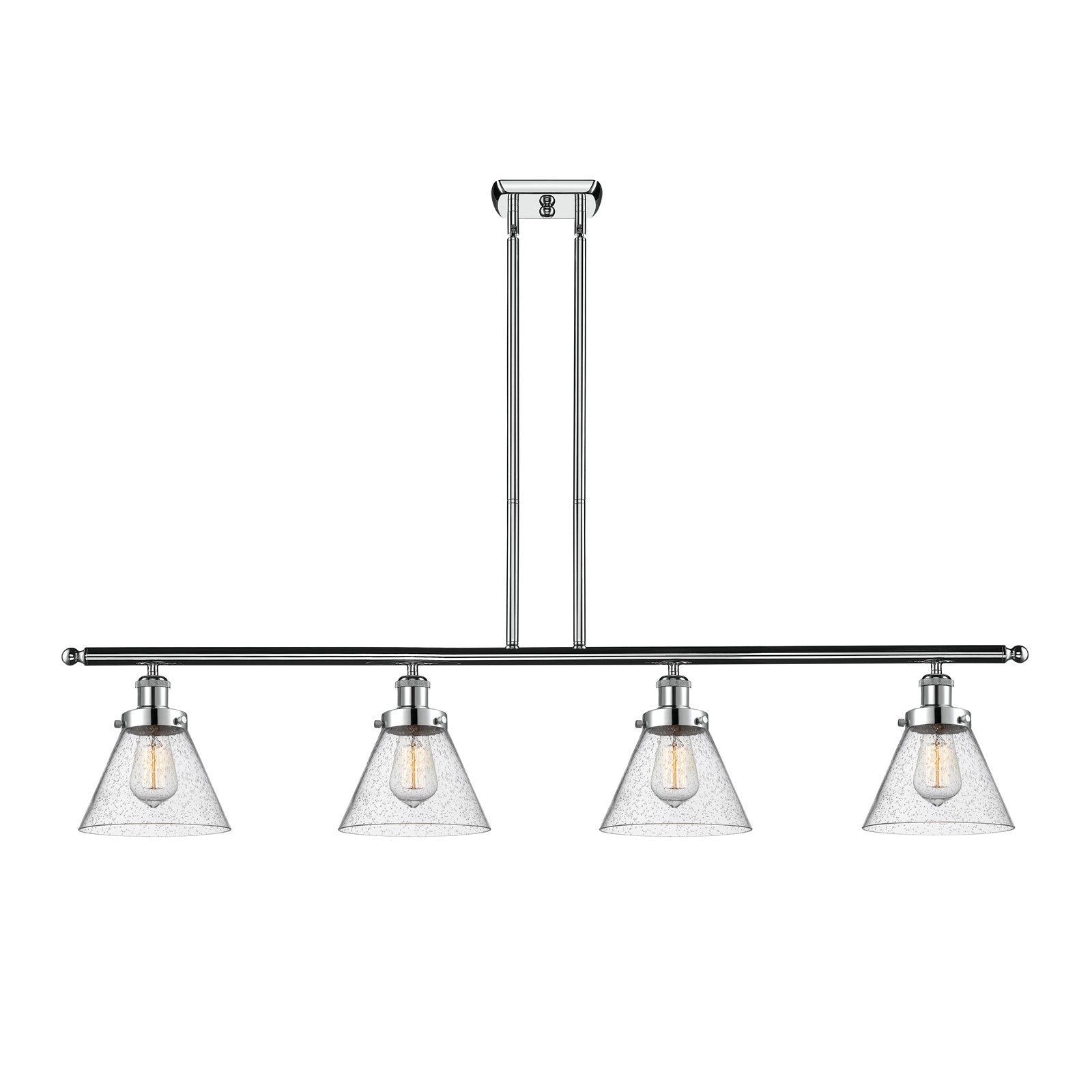 Innovations Cone 48in 4-Light Island Light | Industrial Polished Chrome Steel and Seedy Glass | Kitchen Island & Dining Room | Model 916-4I-PC-G44