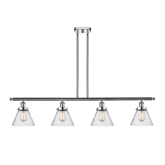 Innovations Cone 48in 4-Light Island Light | Industrial Polished Chrome Steel and Seedy Glass | Kitchen Island & Dining Room | Model 916-4I-PC-G44-LED
