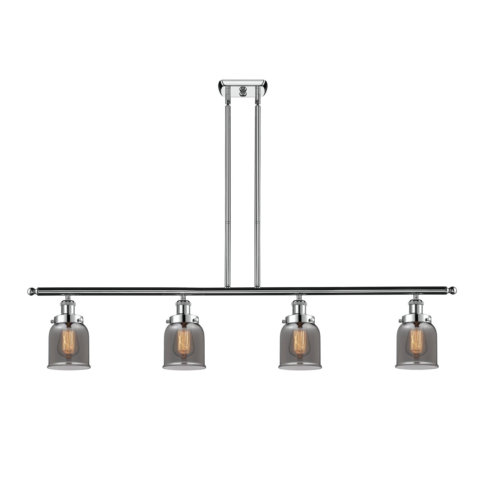 Innovations Bell 48in 4-Light Island Light | Industrial Polished Chrome and Light Smoke Glass | Kitchen Island & Dining Room | Model 916-4I-PC-G53