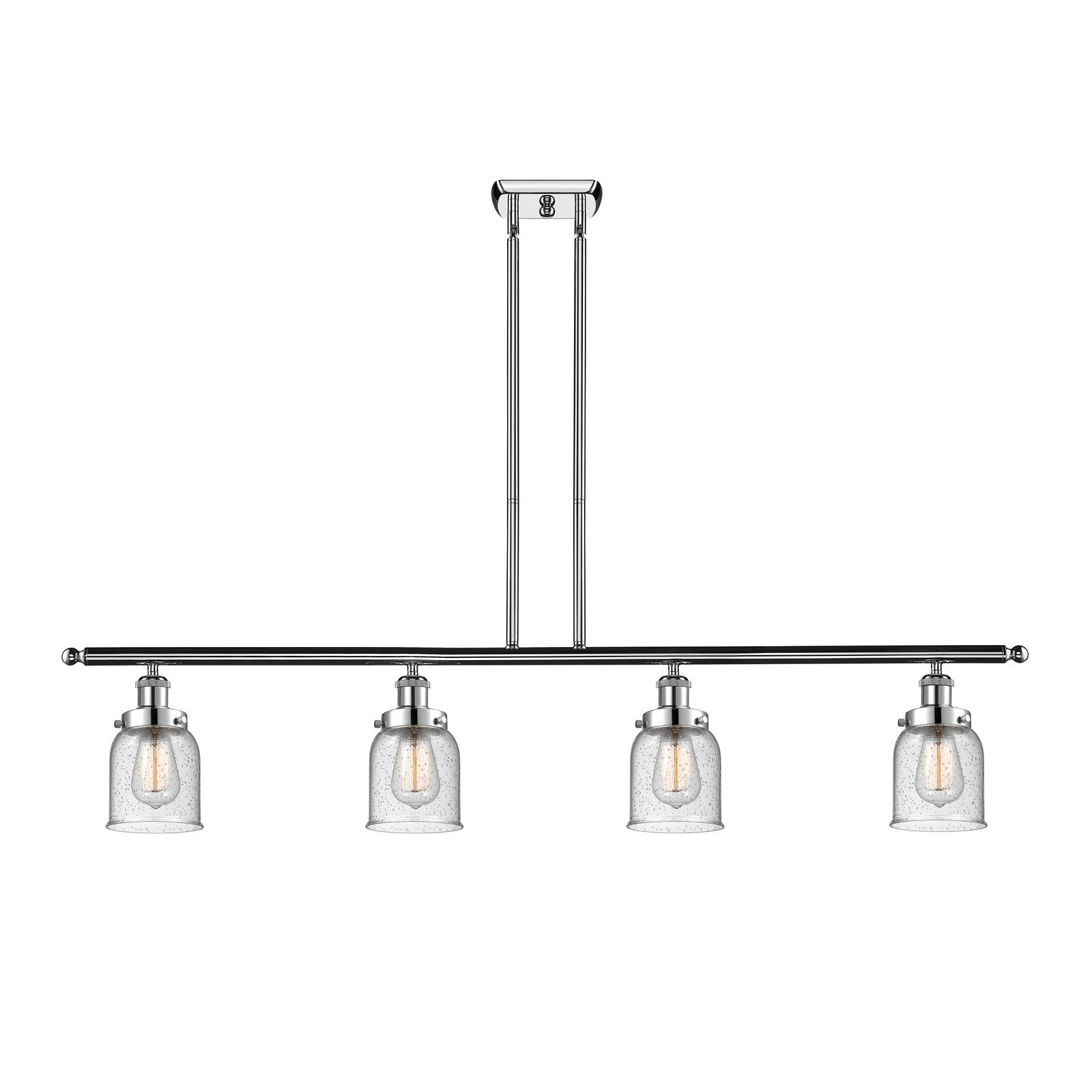 Innovations Bell 48in 4-Light Island Light | Industrial Polished Chrome Steel and Seedy Glass | Kitchen Island & Dining Room | Model 916-4I-PC-G54-LED