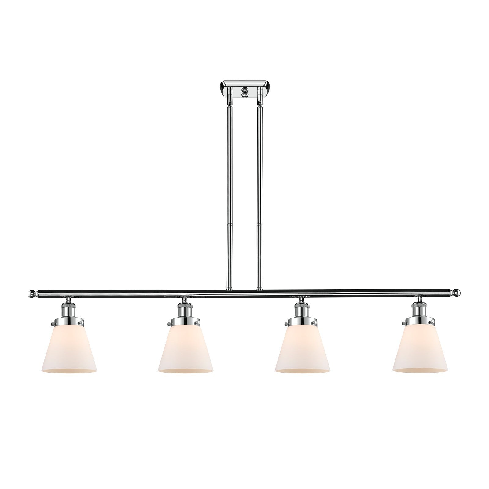 Innovations Cone 48in 4-Light Island Light | Industrial Polished Chrome Steel and Matte White Frosted Glass | Kitchen Island & | Model 916-4I-PC-G61-LED