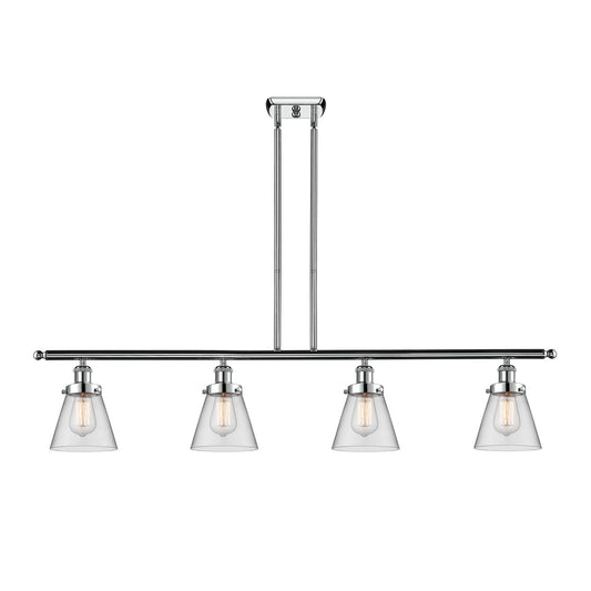 Innovations Cone 48in 4-Light Island Light | Industrial Polished Chrome Steel and Clear Glass | Kitchen Island & Dining Room | Model 916-4I-PC-G62
