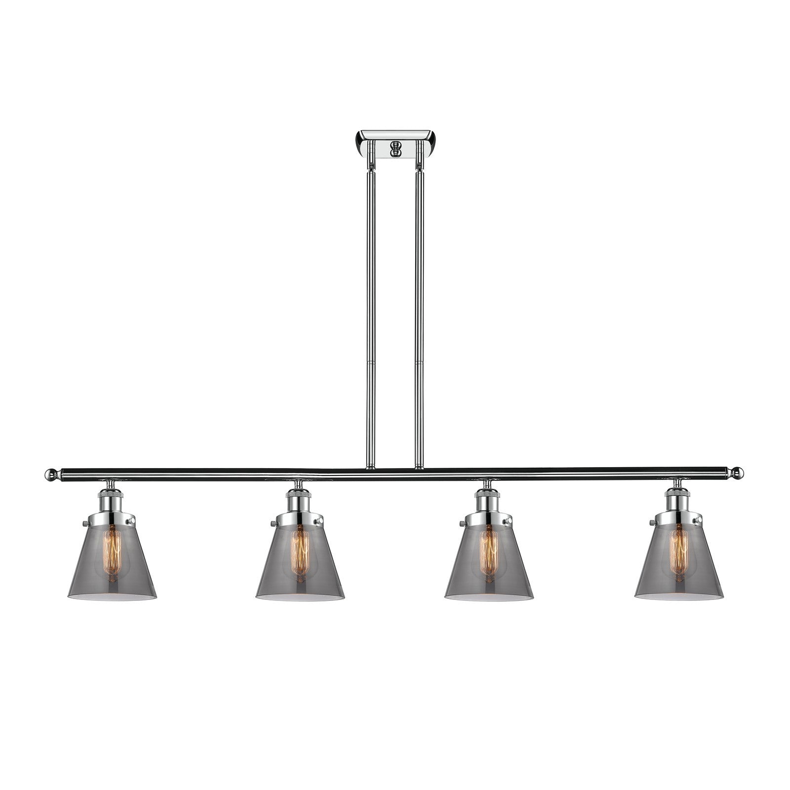 Innovations Cone 48in 4-Light Island Light | Industrial Polished Chrome Steel and Light Smoke Glass | Kitchen Island & Dining Room | Model 916-4I-PC-G63