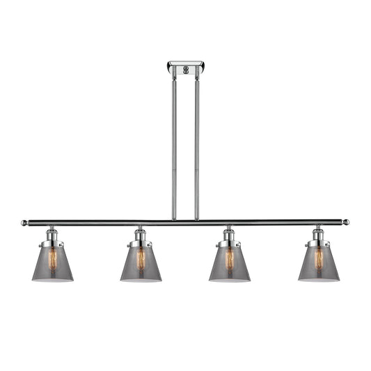 Innovations Cone 48in 4-Light Island Light | Industrial Polished Chrome and Light Smoke Glass | Kitchen Island & Dining Room | Model 916-4I-PC-G63-LED