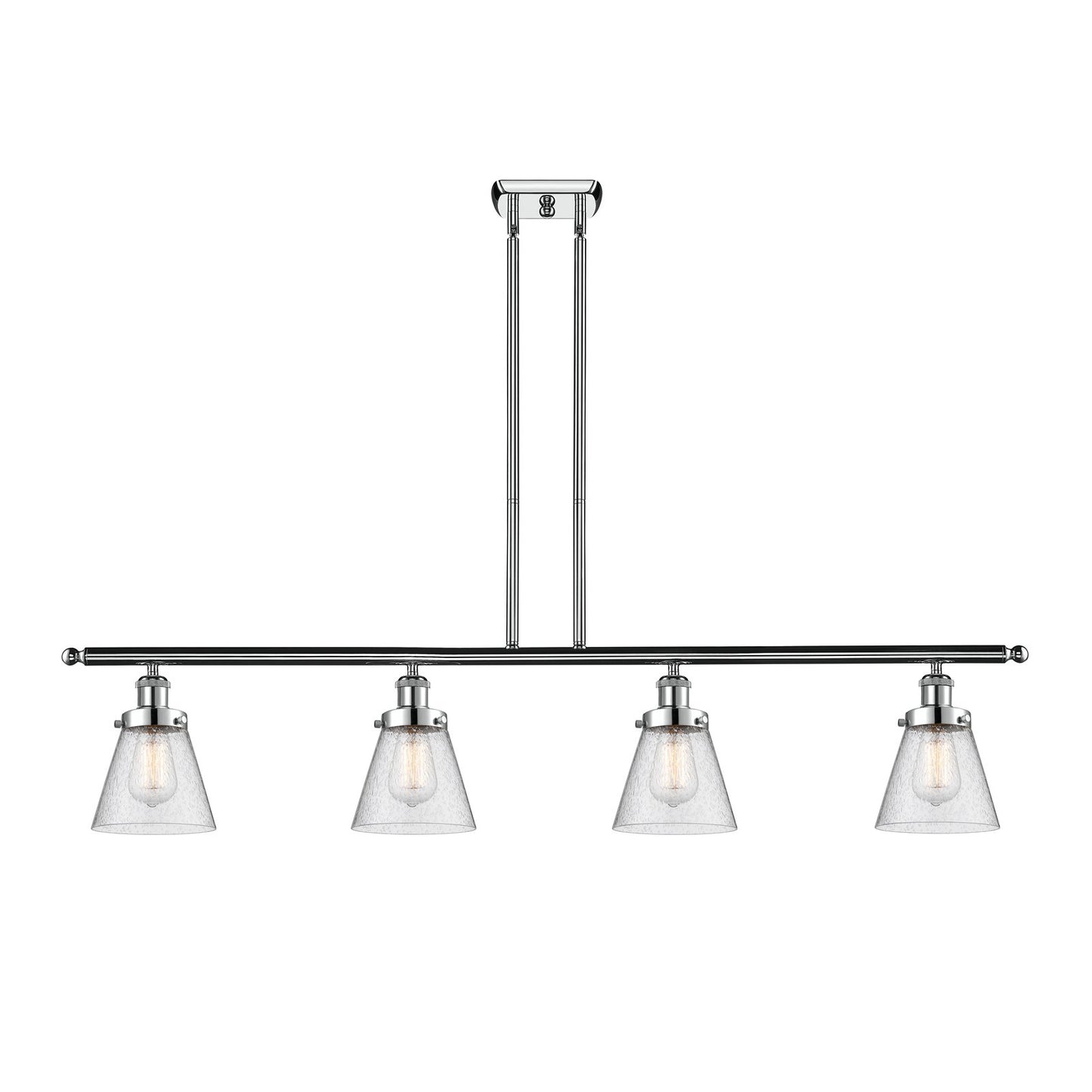Innovations Cone 48in 4-Light Island Light | Industrial Polished Chrome and Seedy Glass | Kitchen Island & Dining Room | Model 916-4I-PC-G64
