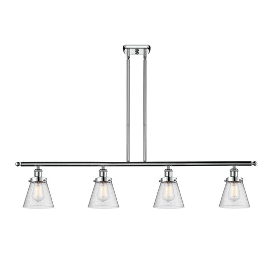 Innovations Cone 48in 4-Light Island Light | Industrial Polished Chrome and Seedy Glass | Kitchen Island & Dining Room | Model 916-4I-PC-G64