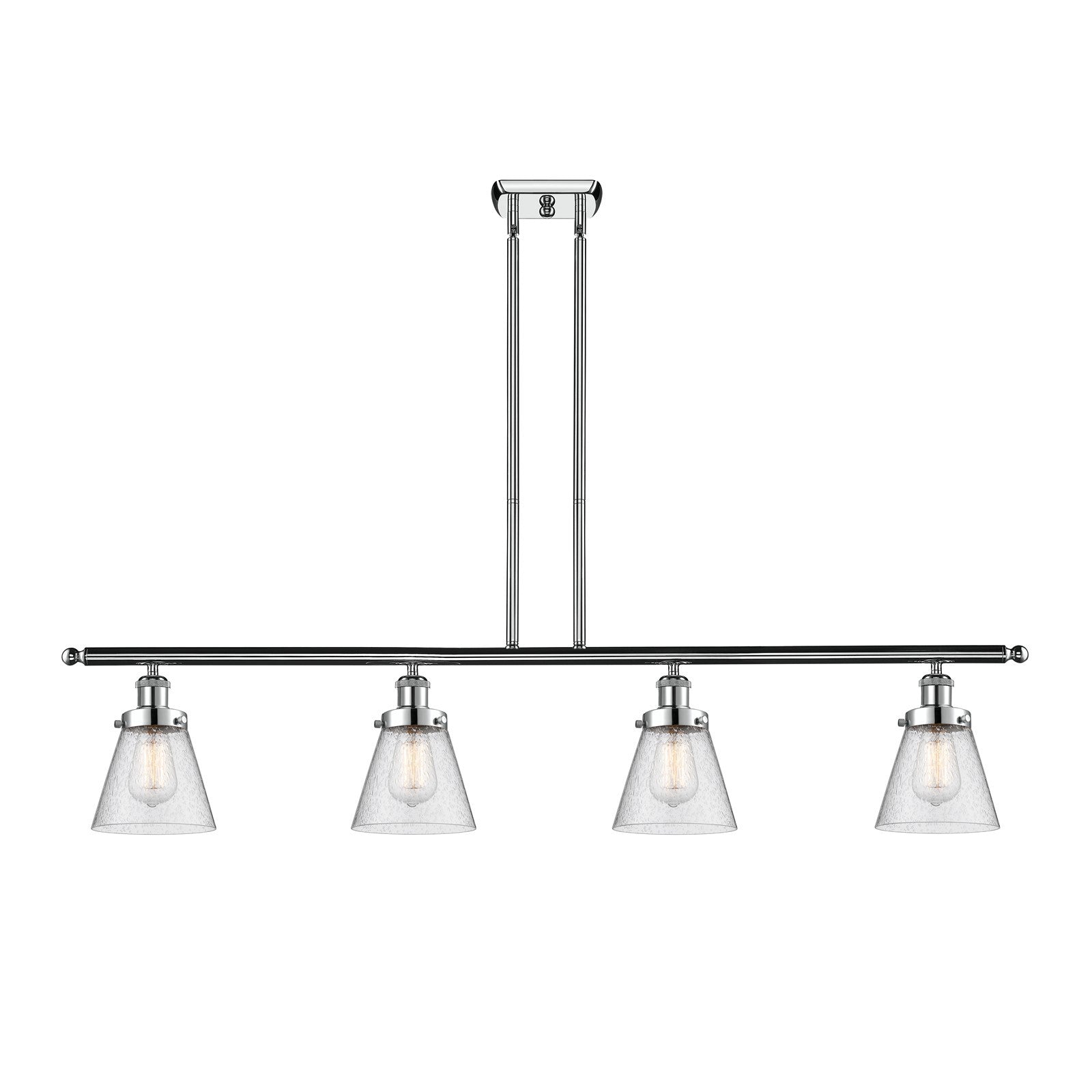 Innovations Cone 48in 4-Light Island Light | Industrial Polished Chrome and Seedy Glass | Kitchen Island & Dining Room | Model 916-4I-PC-G64-LED