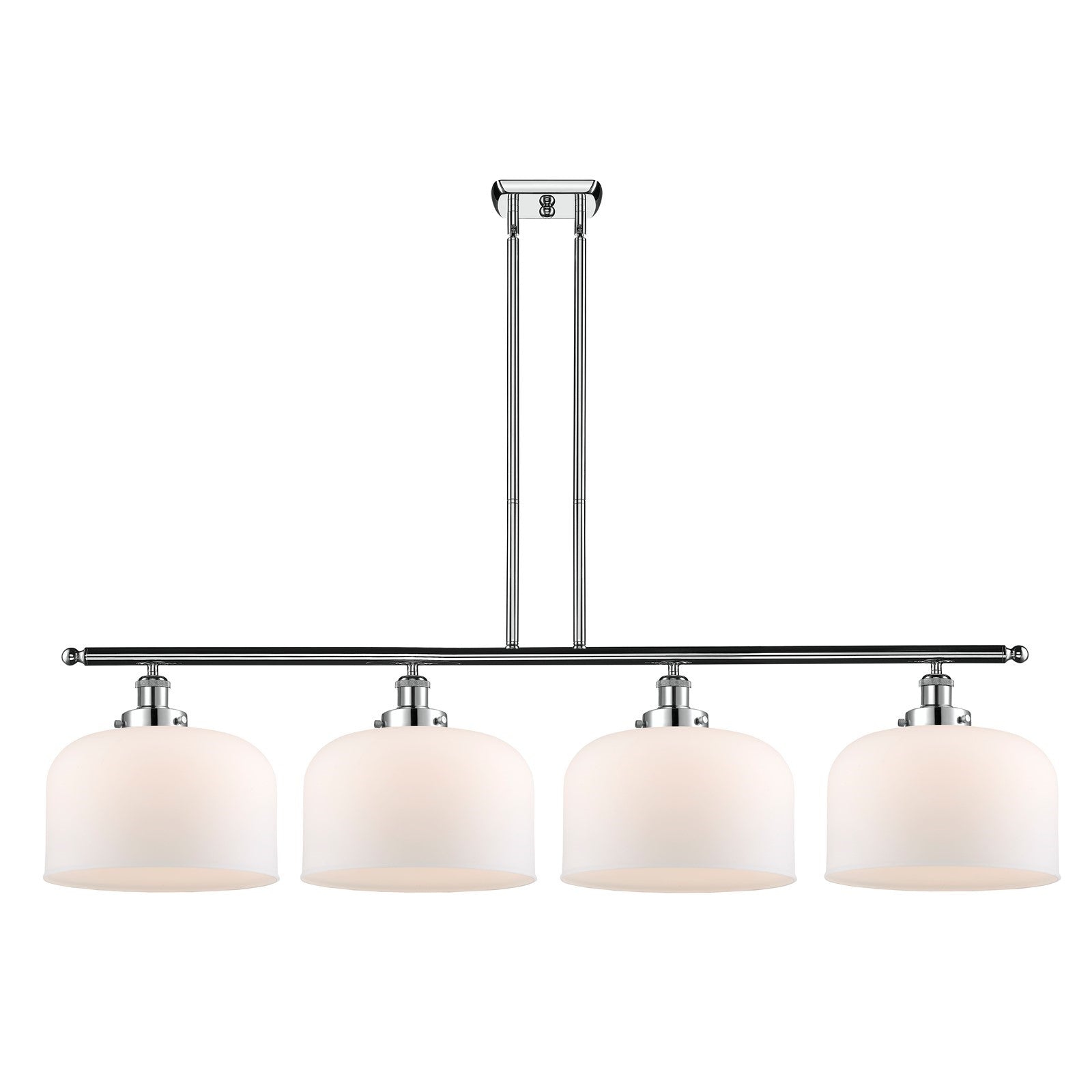 Innovations Bell 48in 4-Light Island Light | Industrial Polished Chrome and Matte White Frosted Glass | Kitchen Island & Dining | Model 916-4I-PC-G71-L
