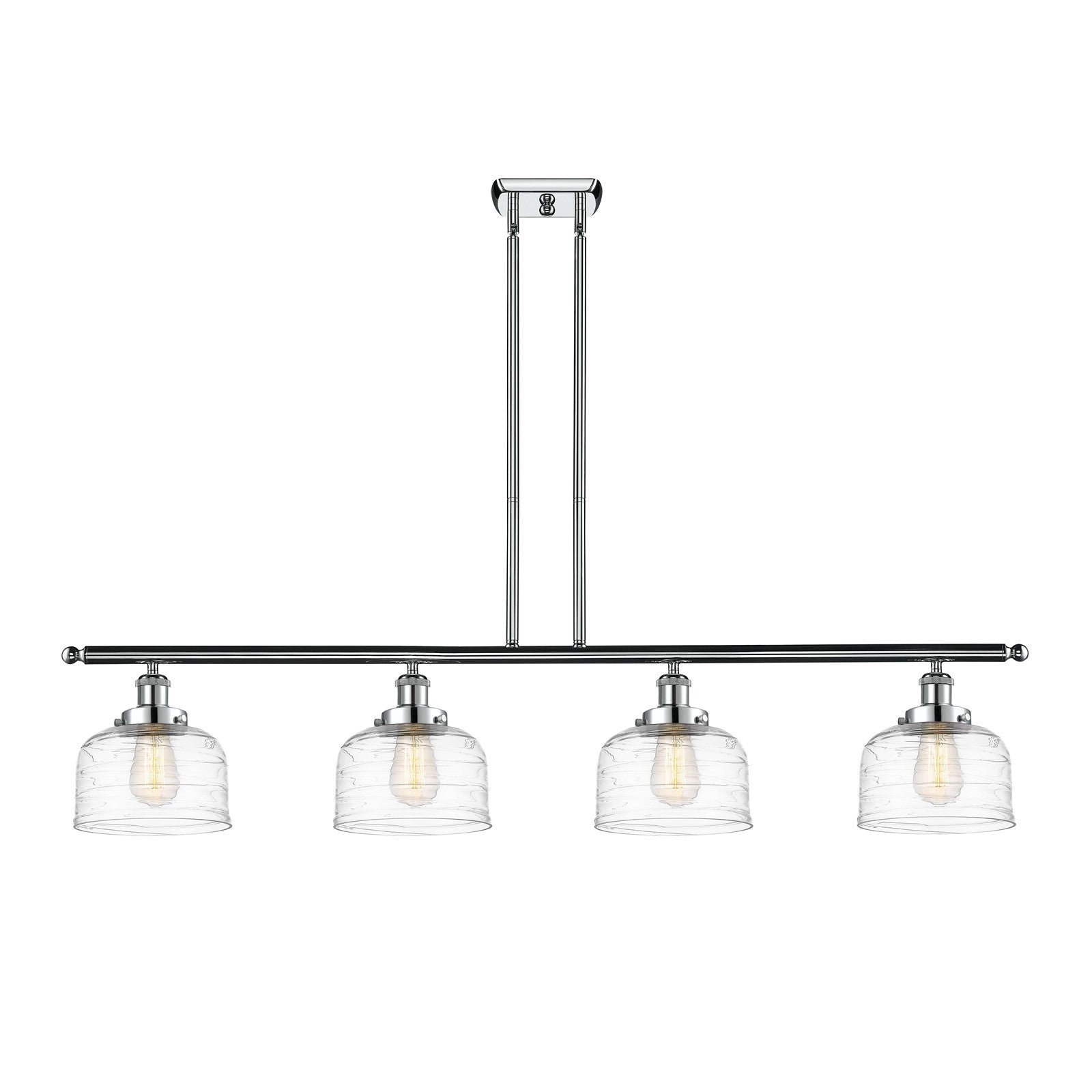 Innovations Bell 48in 4-Light Island Light | Industrial Polished Chrome Steel and Clear Deco Swirl Glass | Kitchen Island & Dining | Model 916-4I-PC-G713