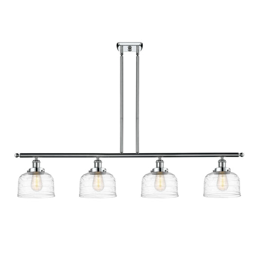Innovations Bell 48in 4-Light Island Light | Industrial Polished Chrome Steel and Clear Deco Swirl Glass | Kitchen Island & Dining | Model 916-4I-PC-G713
