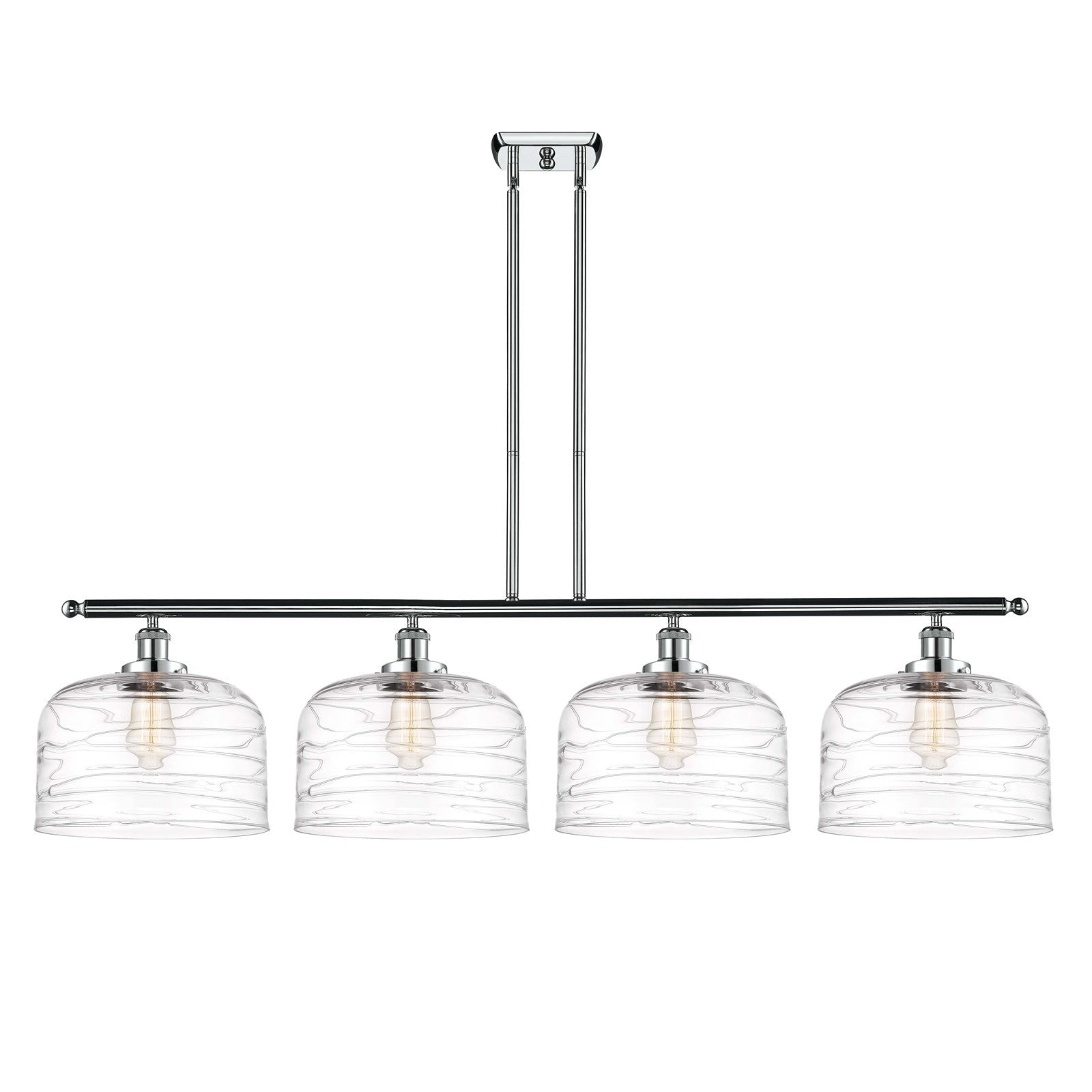 Innovations Bell 48in 4-Light Island Light | Industrial Polished Chrome Steel and Clear Deco Swirl XL Glass | Kitchen Island & | Model 916-4I-PC-G713-L