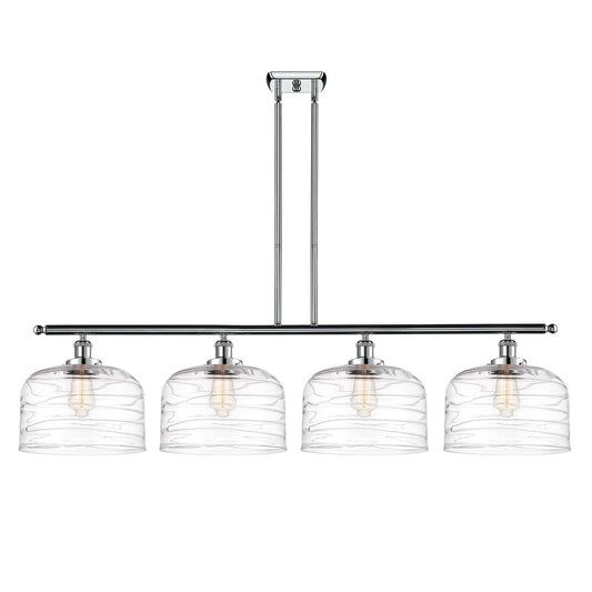 Innovations Bell 48in 4-Light Island Light | Industrial Polished Chrome Steel and Clear Deco Swirl XL Glass | Kitchen Island | Model 916-4I-PC-G713-L-LED