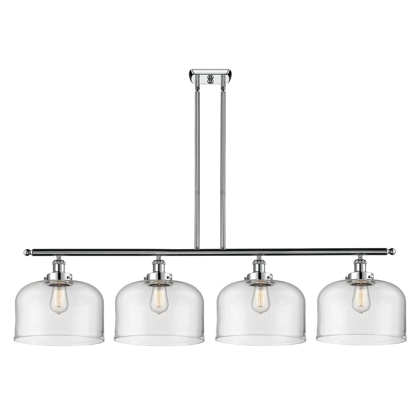 Innovations Bell 48in 4-Light Island Light | Industrial Polished Chrome Steel and Clear Glass | Kitchen Island & Dining Room | Model 916-4I-PC-G72-L