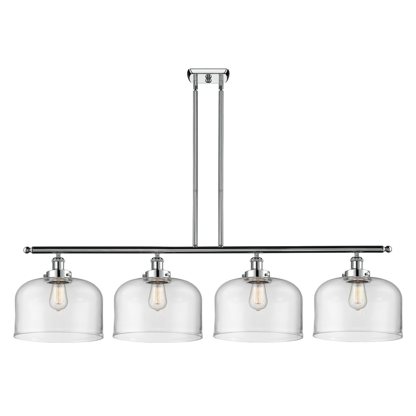 Innovations Bell 48in 4-Light Island Light | Industrial Polished Chrome Steel and Clear Glass | Kitchen Island & Dining Room | Model 916-4I-PC-G72-L-LED