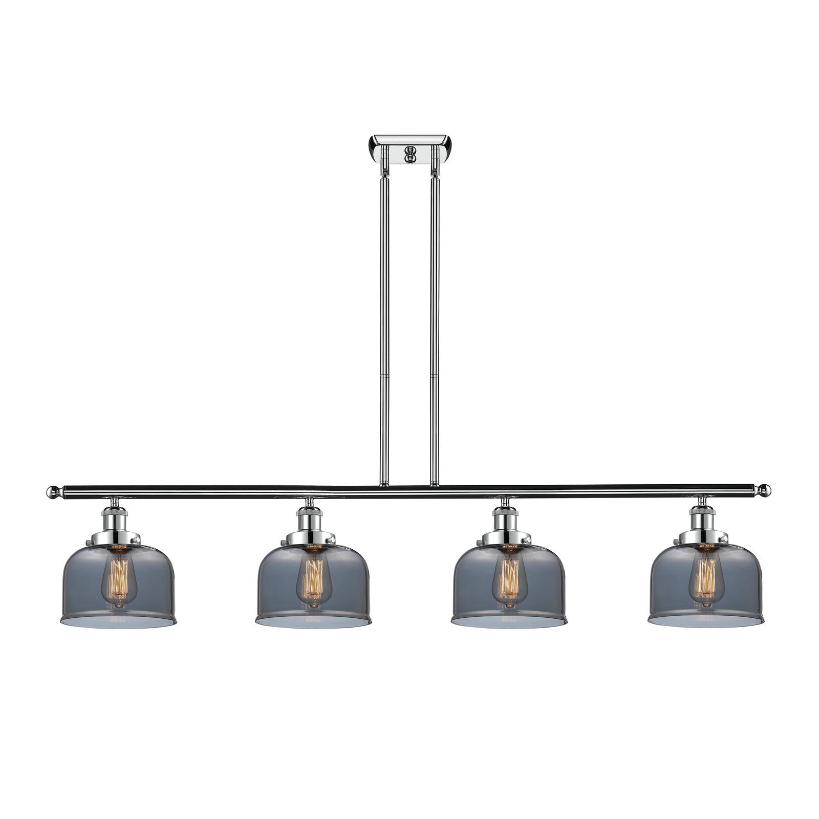 Innovations Bell 48in 4-Light Island Light | Industrial Polished Chrome Steel and Light Smoke Glass | Kitchen Island & Dining Room | Model 916-4I-PC-G73