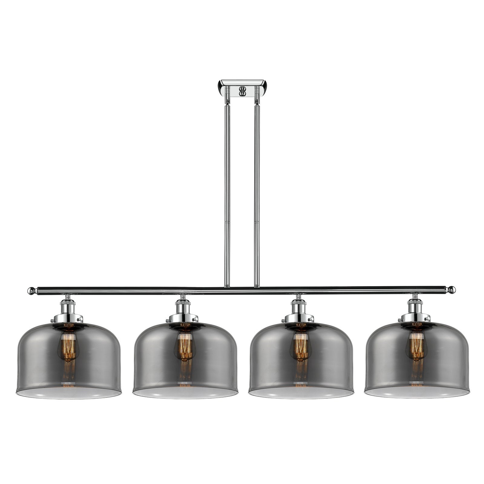 Innovations Bell 48in 4-Light Island Light | Industrial Polished Chrome and Light Smoke Glass | Kitchen Island & Dining Room | Model 916-4I-PC-G73-L-LED