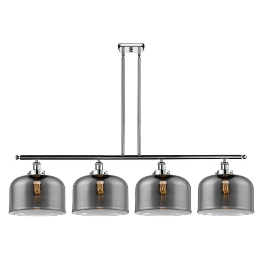 Innovations Bell 48in 4-Light Island Light | Industrial Polished Chrome and Light Smoke Glass | Kitchen Island & Dining Room | Model 916-4I-PC-G73-L-LED