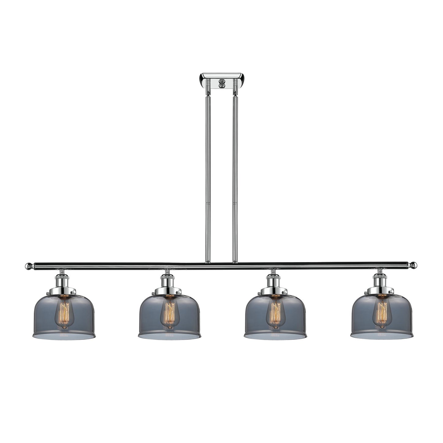 Innovations Bell 48in 4-Light Island Light | Industrial Polished Chrome and Light Smoke Glass | Kitchen Island & Dining Room | Model 916-4I-PC-G73-LED
