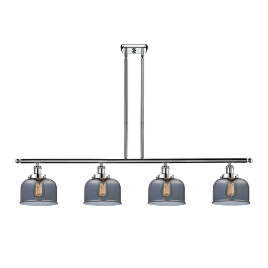 Innovations Bell 48in 4-Light Island Light | Industrial Polished Chrome and Light Smoke Glass | Kitchen Island & Dining Room | Model 916-4I-PC-G73-LED
