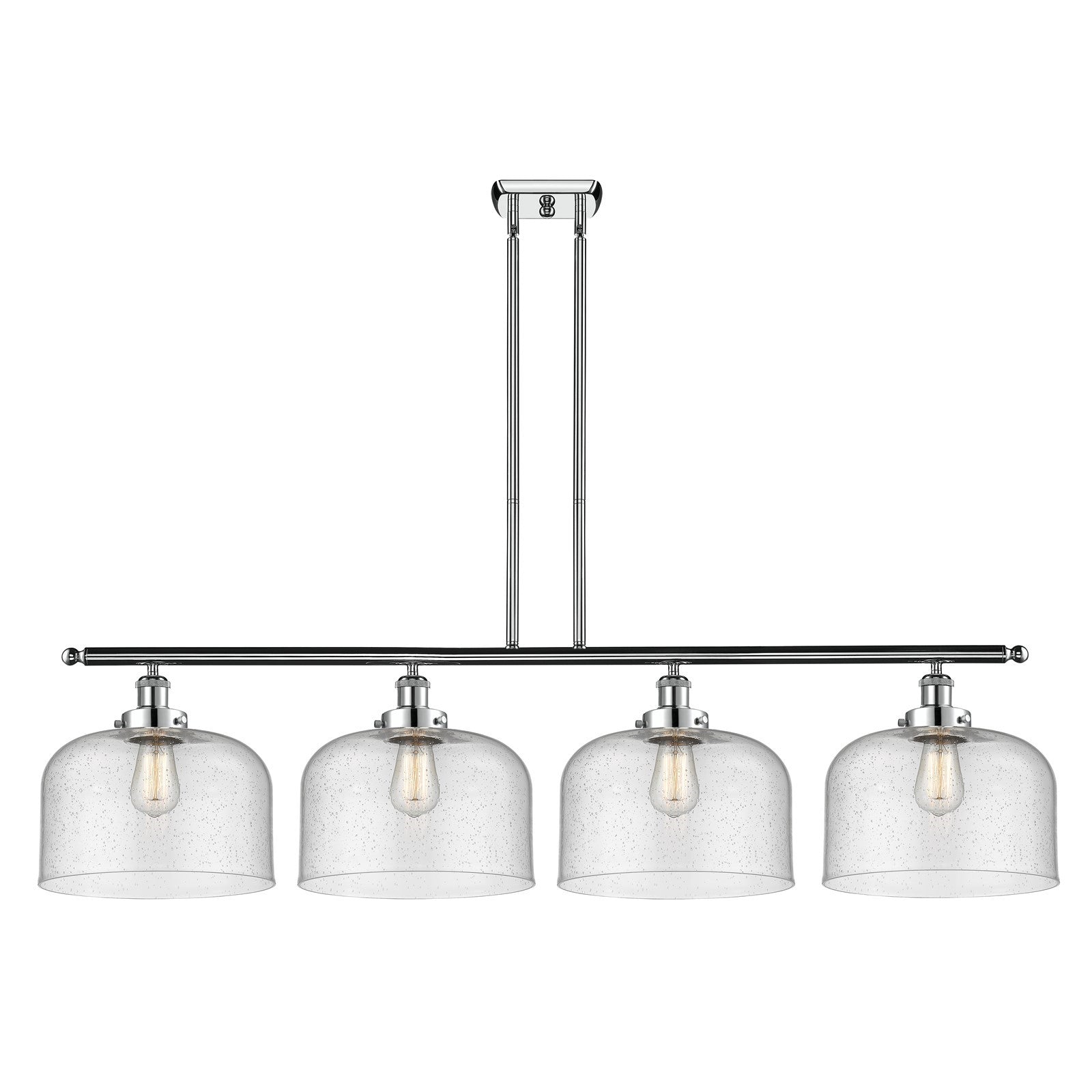 Innovations Bell 48in 4-Light Island Light | Industrial Polished Chrome Steel and Seedy Glass | Kitchen Island & Dining Room | Model 916-4I-PC-G74-L