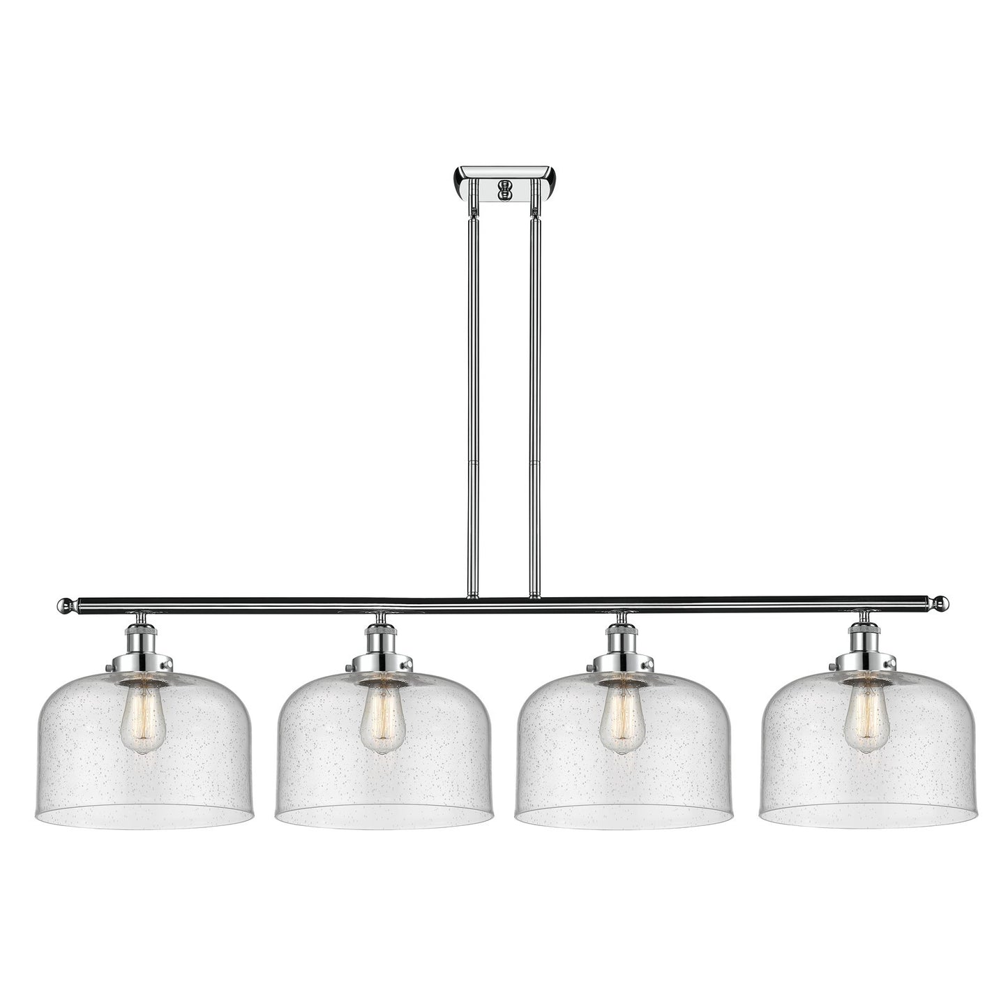 Innovations Bell 48in 4-Light LED Island Light | Industrial Polished Chrome Steel and Seedy Glass | Kitchen Island & Dining | Model 916-4I-PC-G74-L-LED