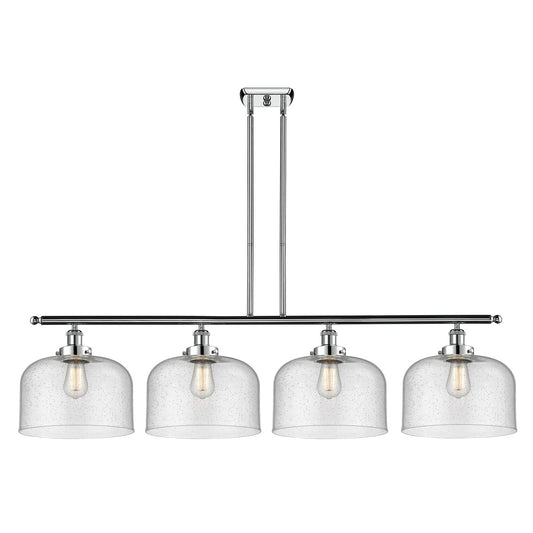Innovations Bell 48in 4-Light LED Island Light | Industrial Polished Chrome Steel and Seedy Glass | Kitchen Island & Dining | Model 916-4I-PC-G74-L-LED