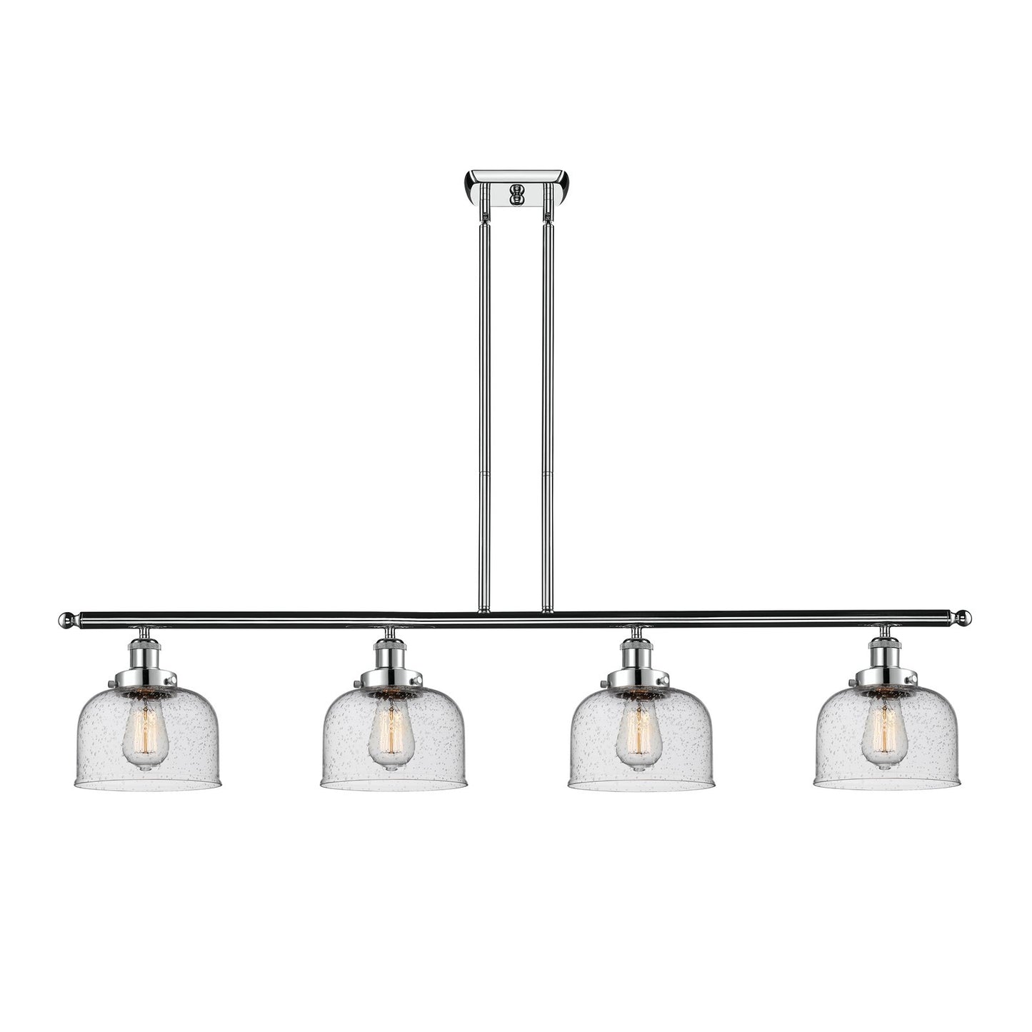 Innovations Bell 48in 4-Light LED Island Light | Industrial Polished Chrome Steel and Seedy Glass | Kitchen Island & Dining Room | Model 916-4I-PC-G74-LED